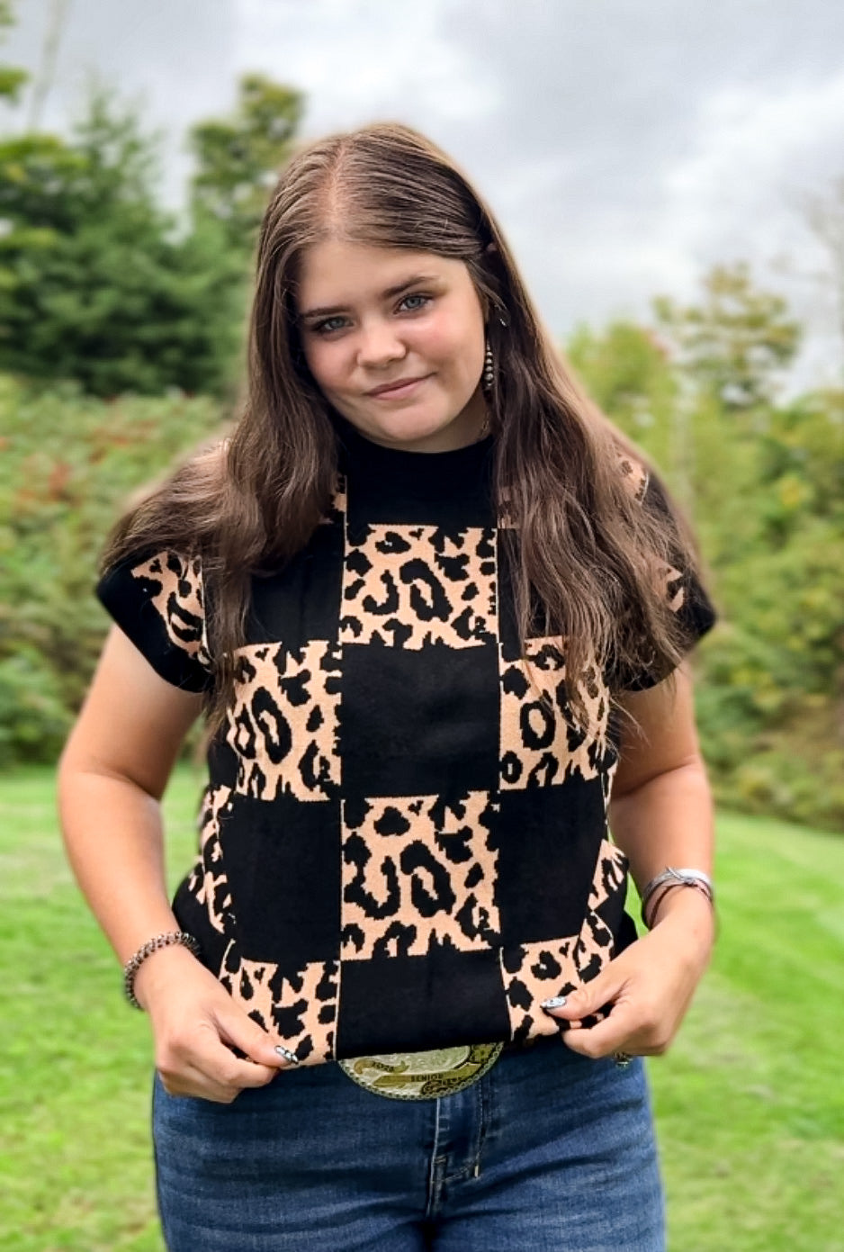 Cheetah Checker Knit Sweater