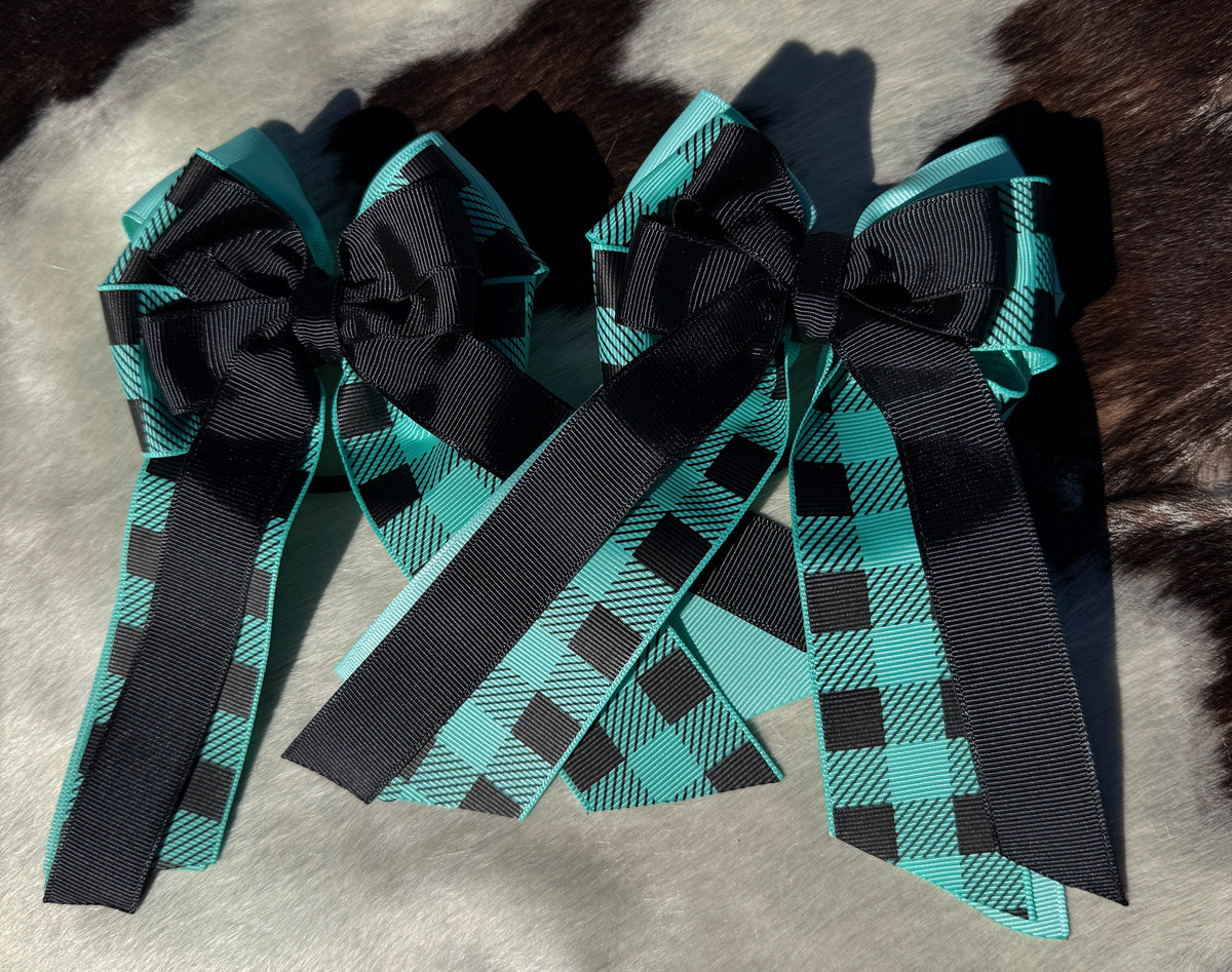 Turquoise Gingham Riding Bows