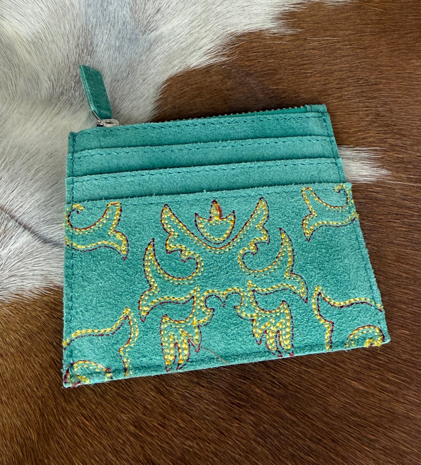 Cactus Sky Western Embroidered Credit Card Holder In Turquoise Haze