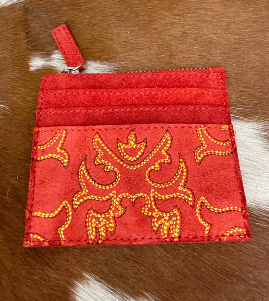 Cactus Sky Western Embroidered Credit Card Holder In Red