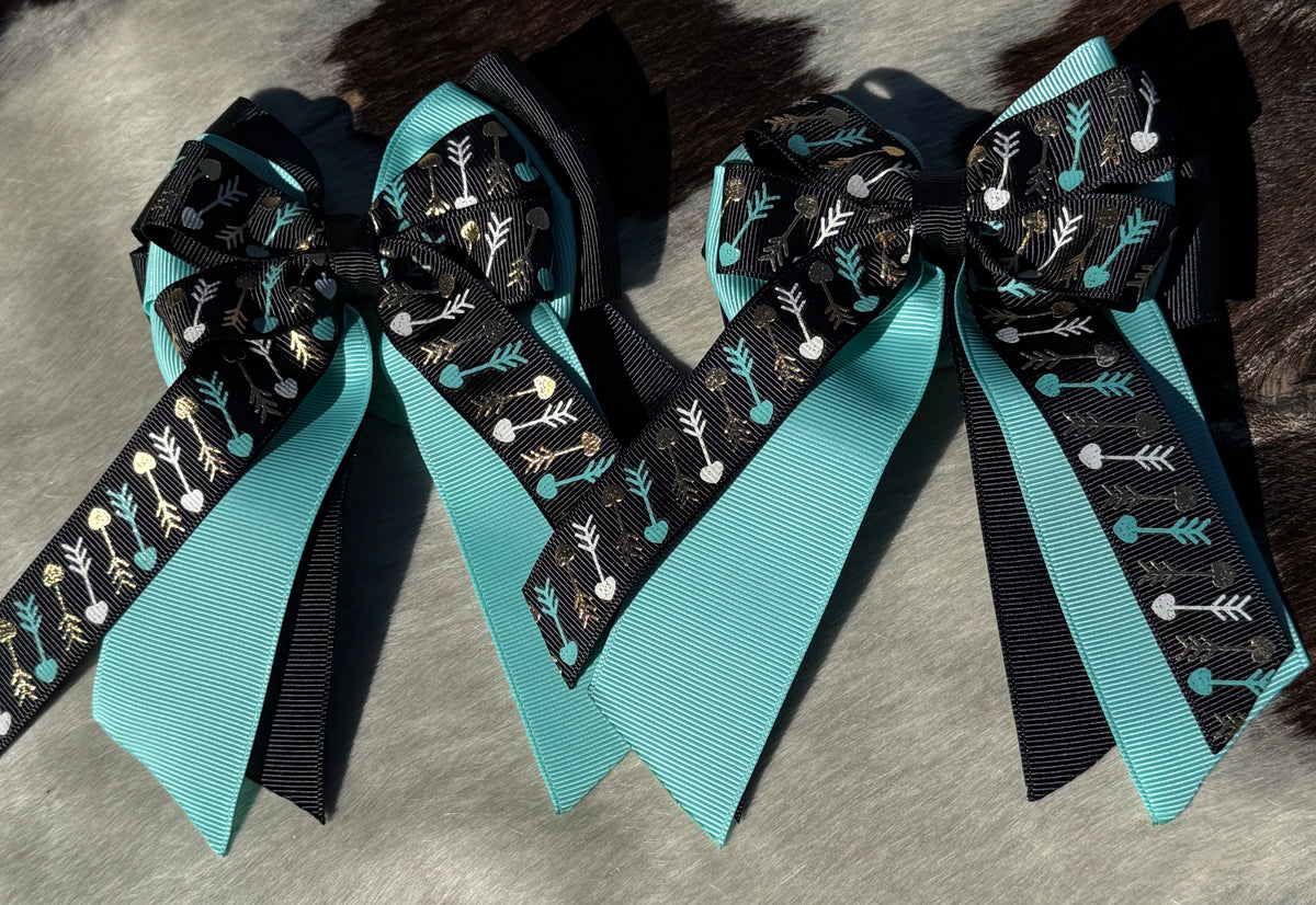 Turquoise and Gold Riding Bows