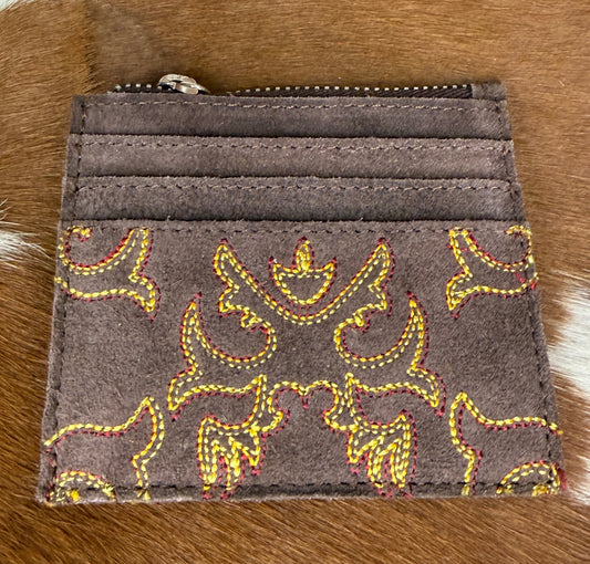 Cactus Sky Western Embroidered Credit Card Holder In Brown