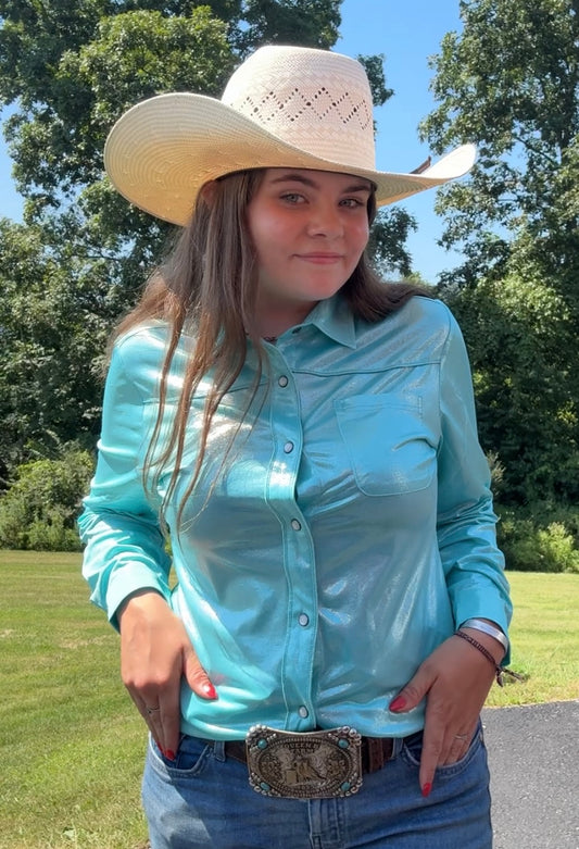 Turquoise Metallic Pearl snap
