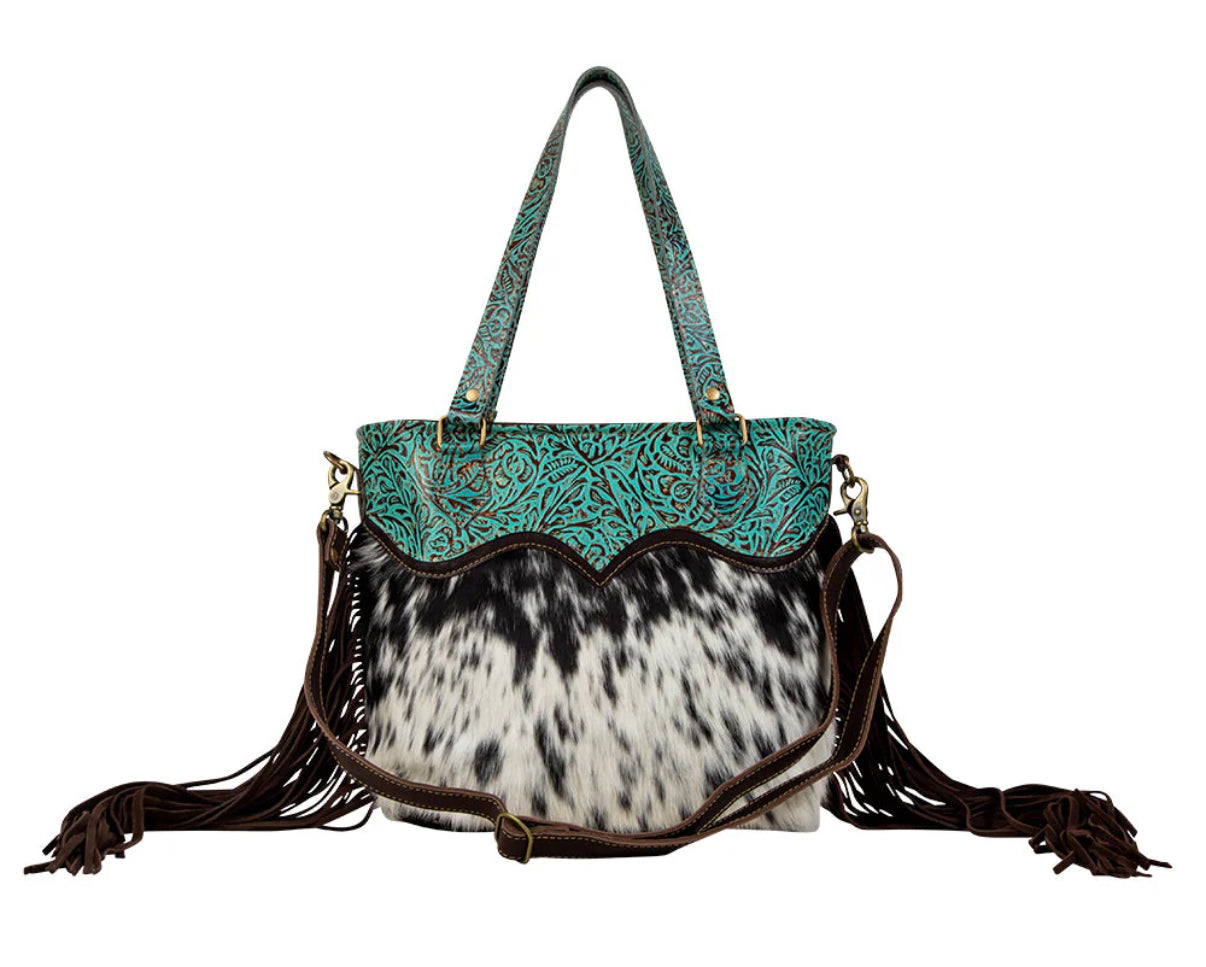 Turquoise Zapata Leather & Hairon Bag